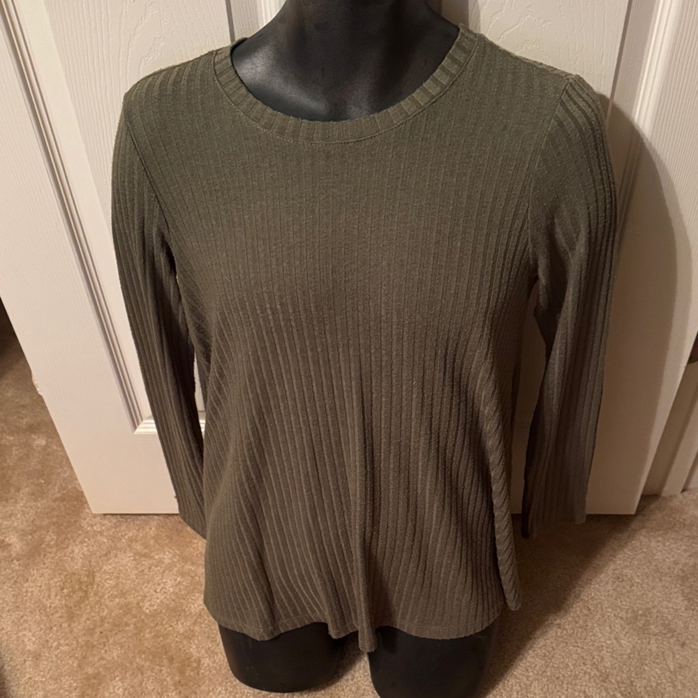 Awake Women's Olive Ribbed Long-Sleeve Top Size Small